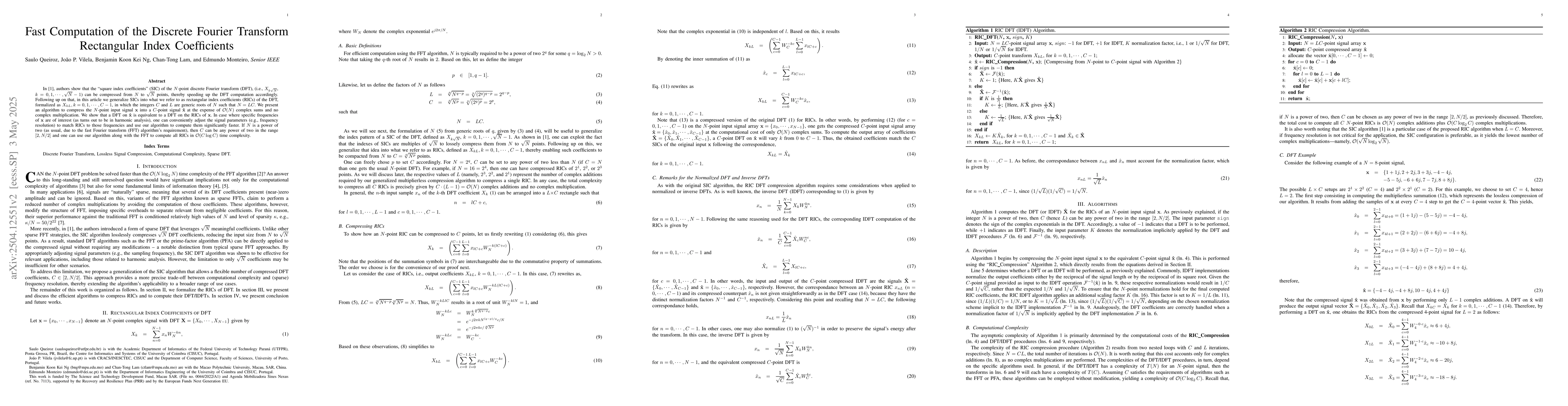 Thumbnail for Fast Computation of the Discrete Fourier Transform Rectangular Index
  Coefficients