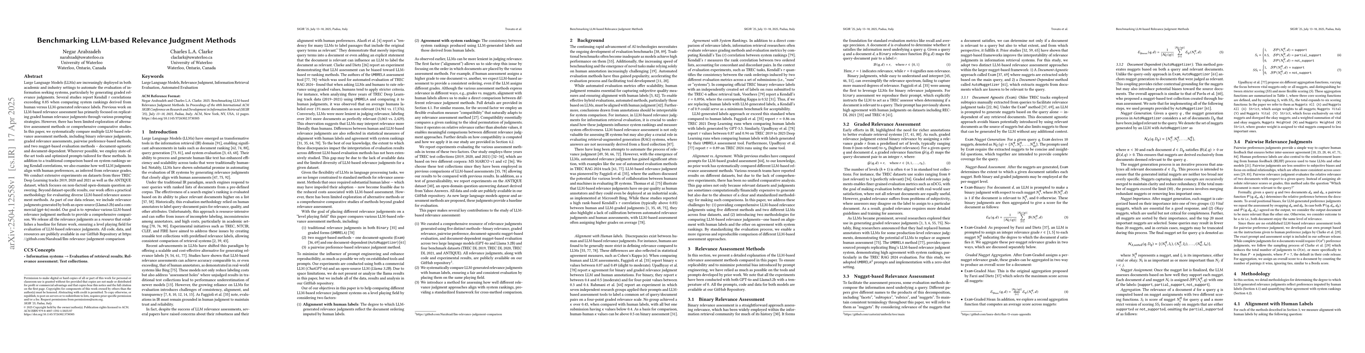 Thumbnail for Benchmarking LLM-based Relevance Judgment Methods