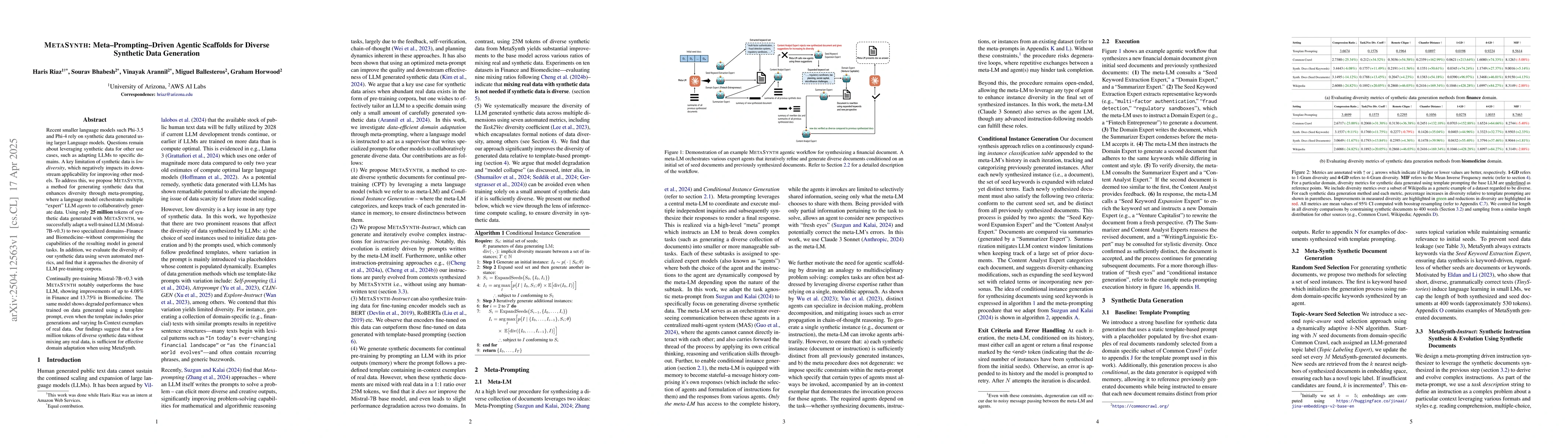 Thumbnail for MetaSynth: Meta-Prompting-Driven Agentic Scaffolds for Diverse Synthetic
  Data Generation