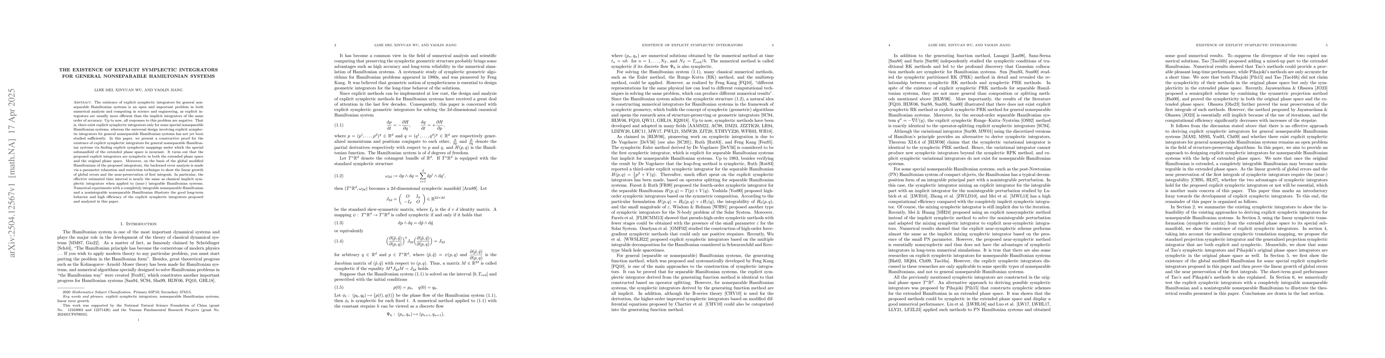 Thumbnail for The existence of explicit symplectic integrators for general
  nonseparable Hamiltonian systems