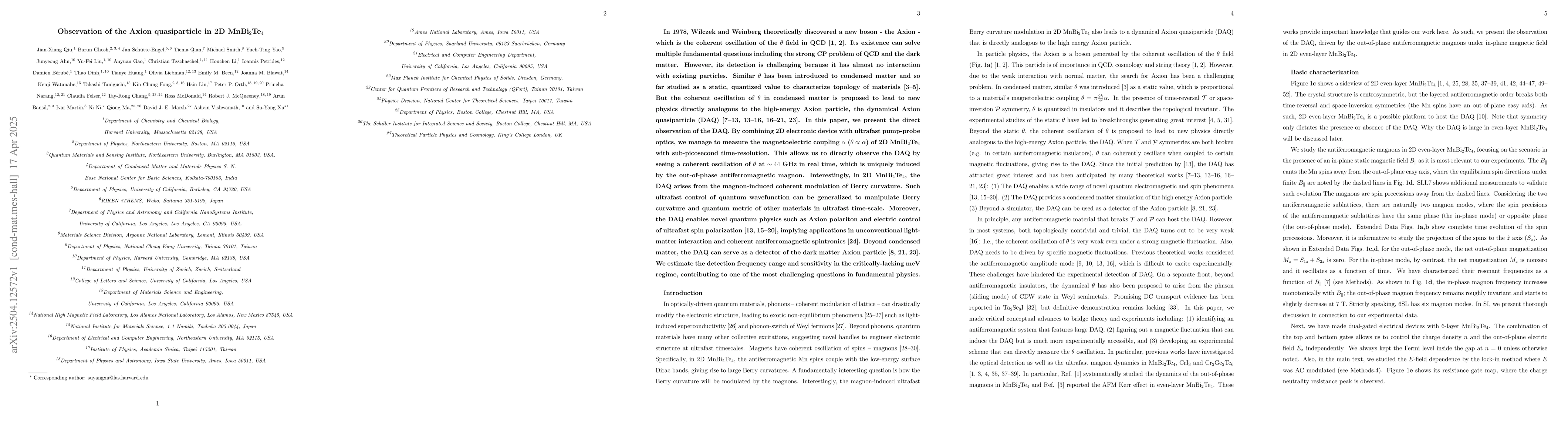 Thumbnail for Observation of the Axion quasiparticle in 2D MnBi$_2$Te$_4$