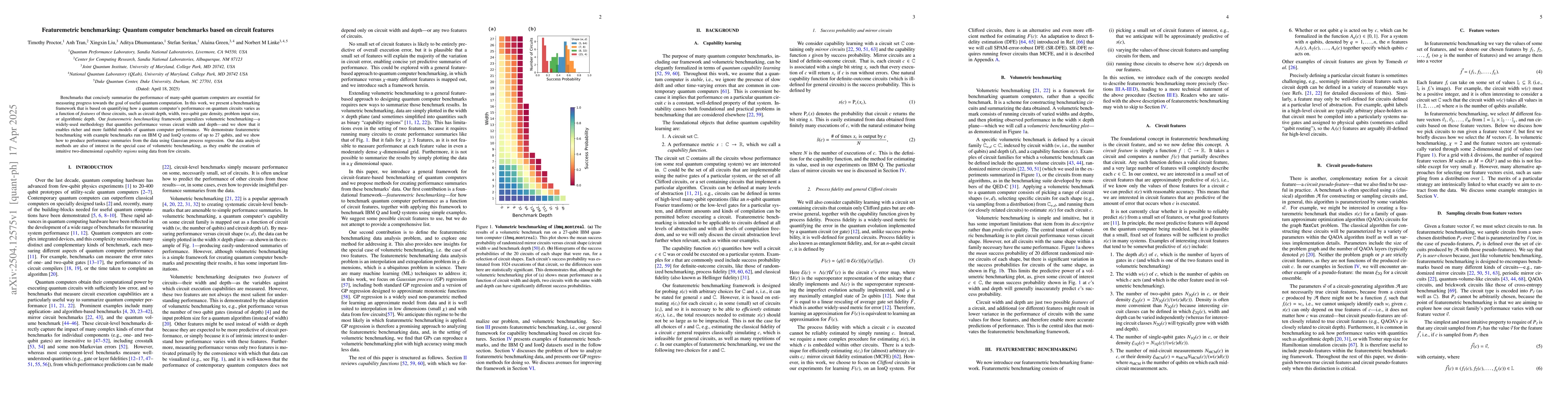 Thumbnail for Featuremetric benchmarking: Quantum computer benchmarks based on circuit
  features