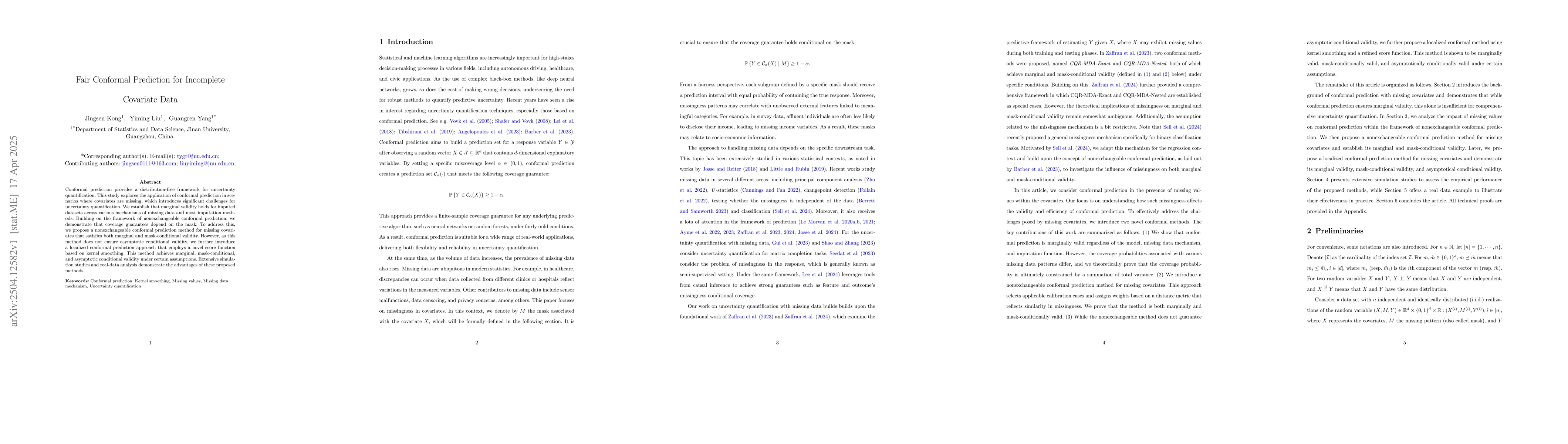 Thumbnail for Fair Conformal Prediction for Incomplete Covariate Data