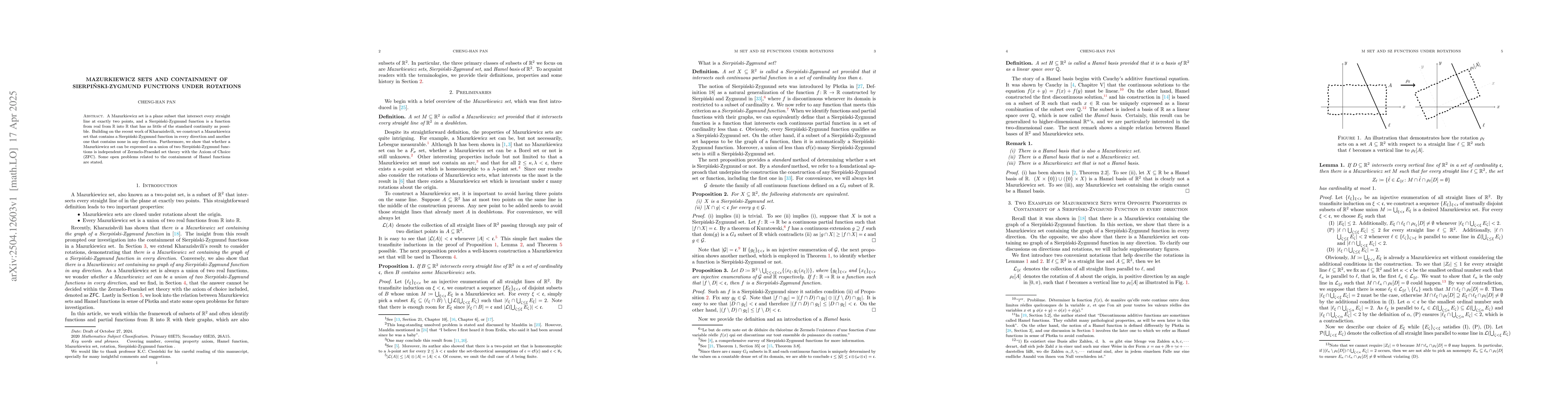 Thumbnail for Mazurkiewicz Sets and Containment of Sierpiński-Zygmund Functions
  under Rotations