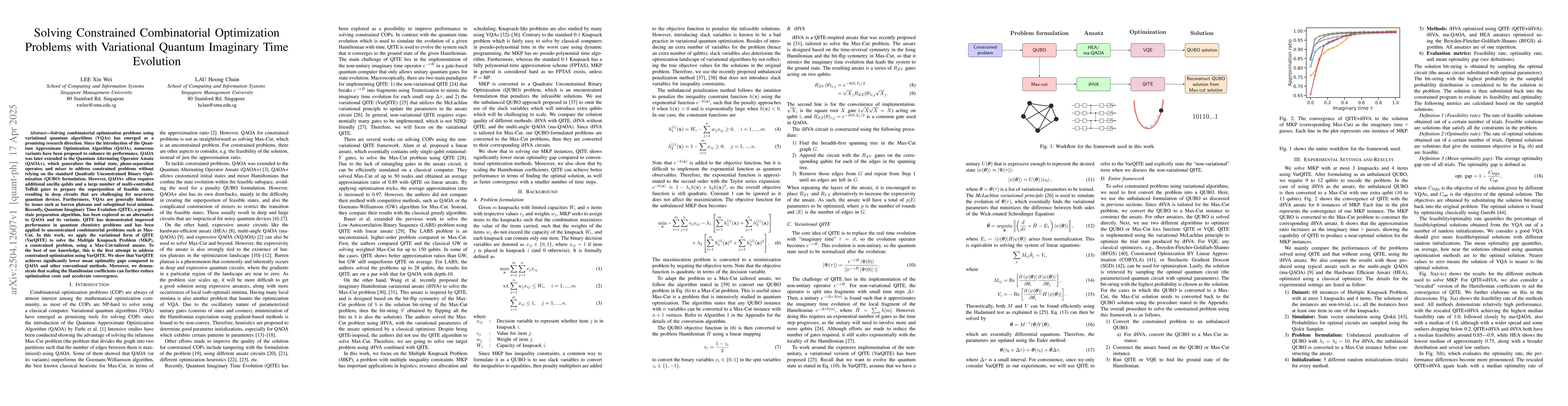Thumbnail for Solving Constrained Combinatorial Optimization Problems with Variational
  Quantum Imaginary Time Evolution