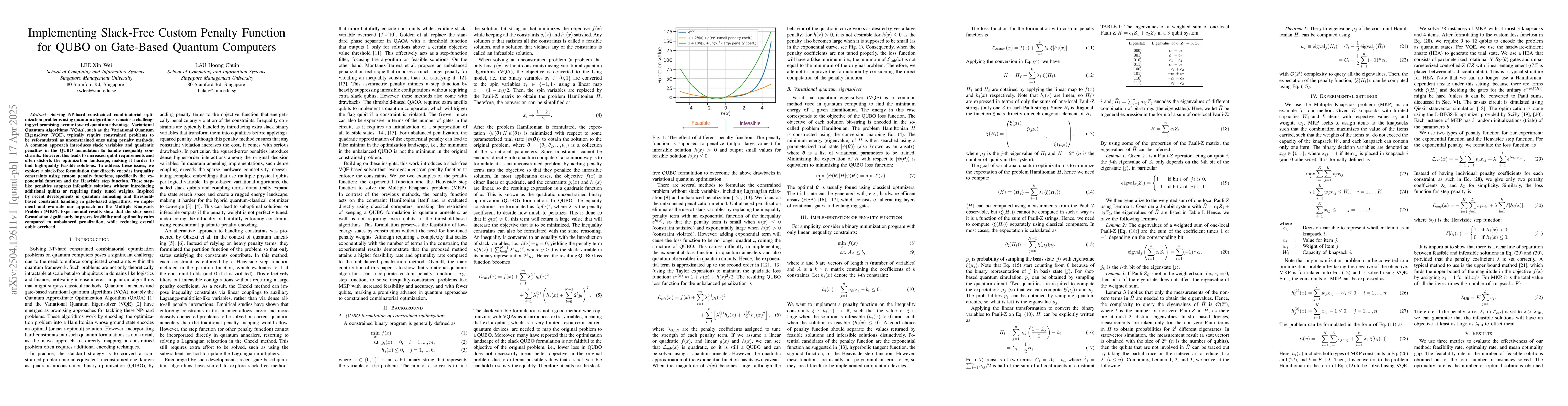 Thumbnail for Implementing Slack-Free Custom Penalty Function for QUBO on Gate-Based
  Quantum Computers