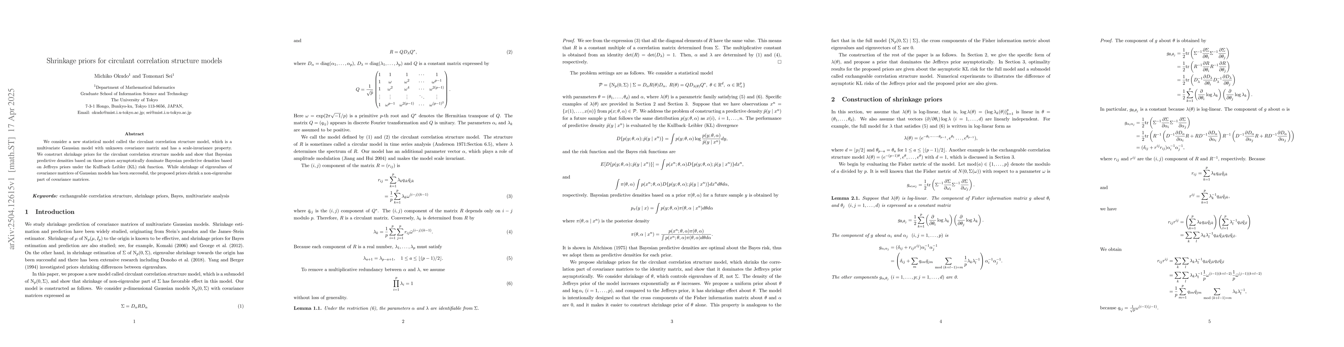 Thumbnail for Shrinkage priors for circulant correlation structure models