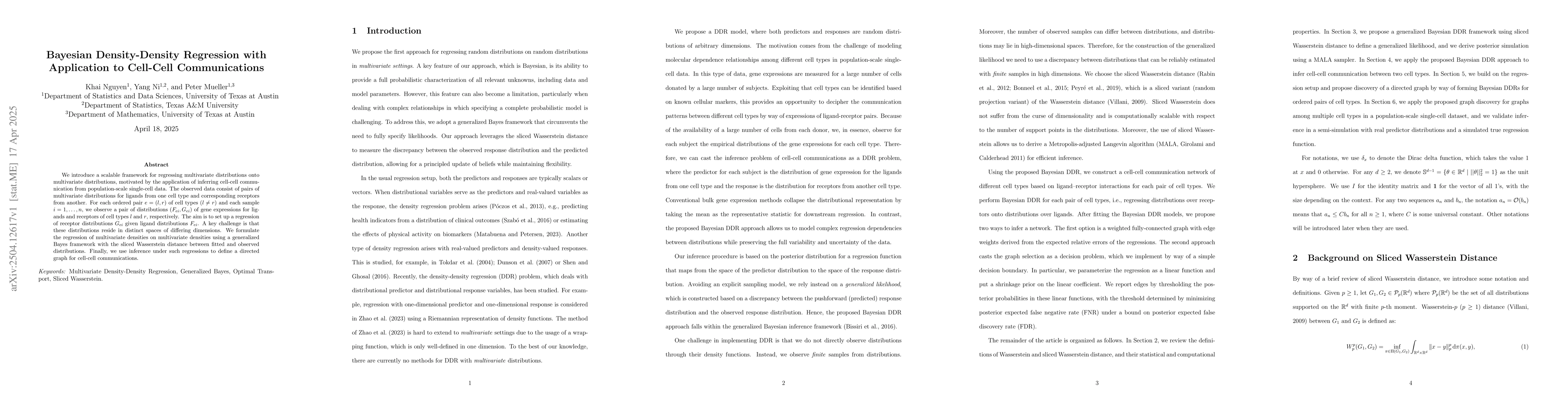 Thumbnail for Bayesian Density-Density Regression with Application to Cell-Cell
  Communications