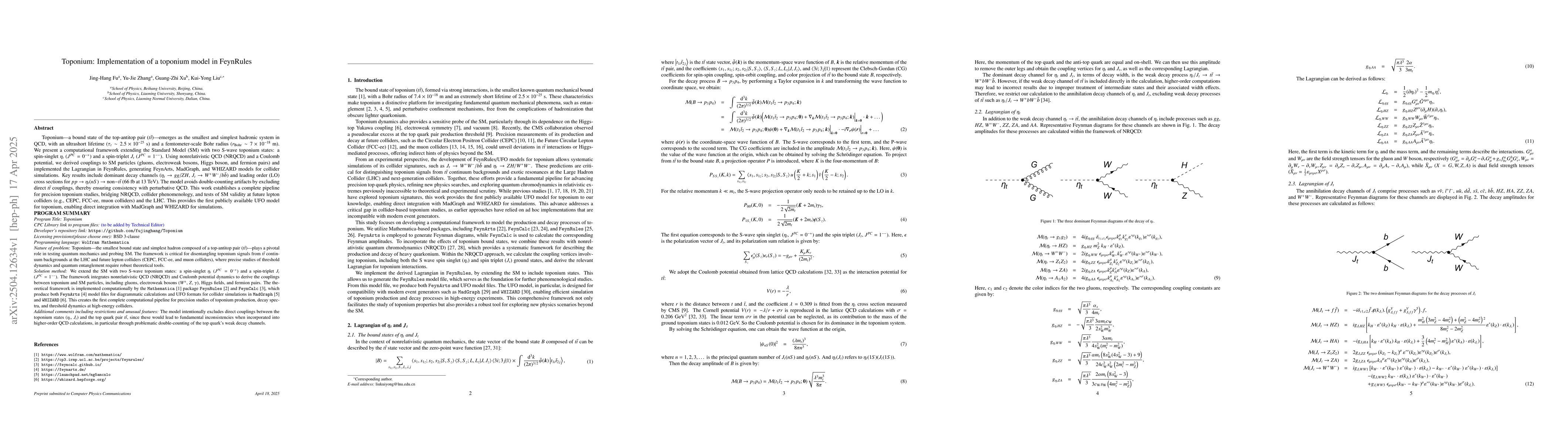 Thumbnail for Toponium: Implementation of a toponium model in FeynRules