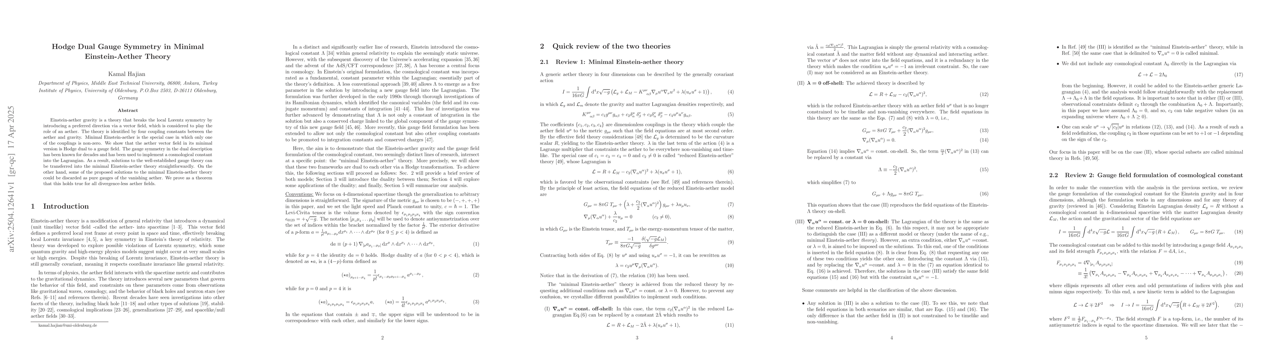 Thumbnail for Hodge Dual Gauge Symmetry in Minimal Einstein-Aether Theory