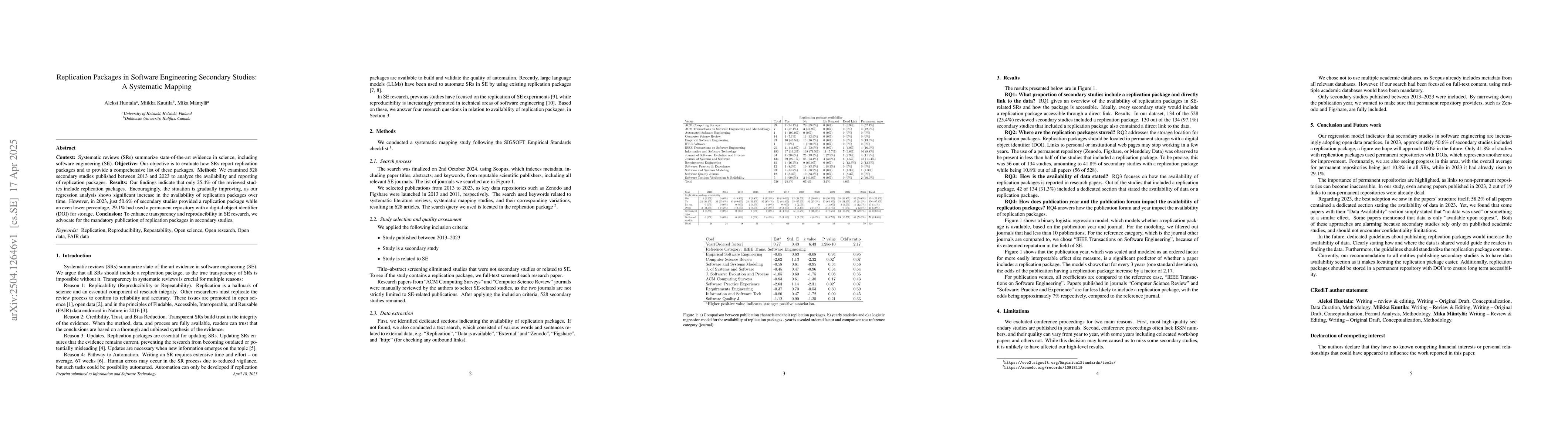 Thumbnail for Replication Packages in Software Engineering Secondary Studies: A
  Systematic Mapping