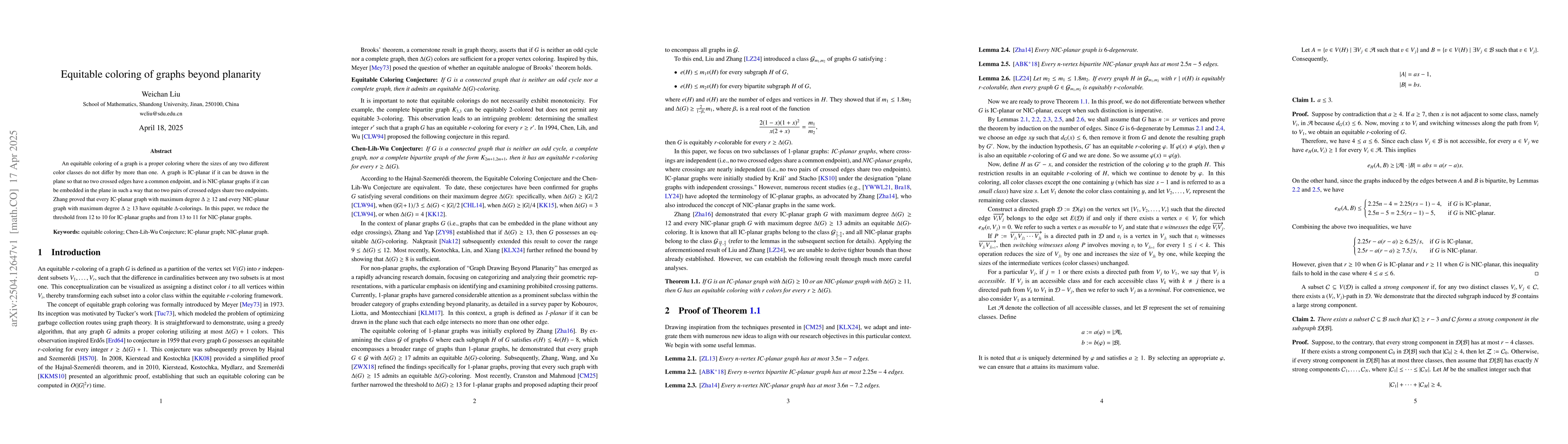 Thumbnail for Equitable coloring of graphs beyond planarity