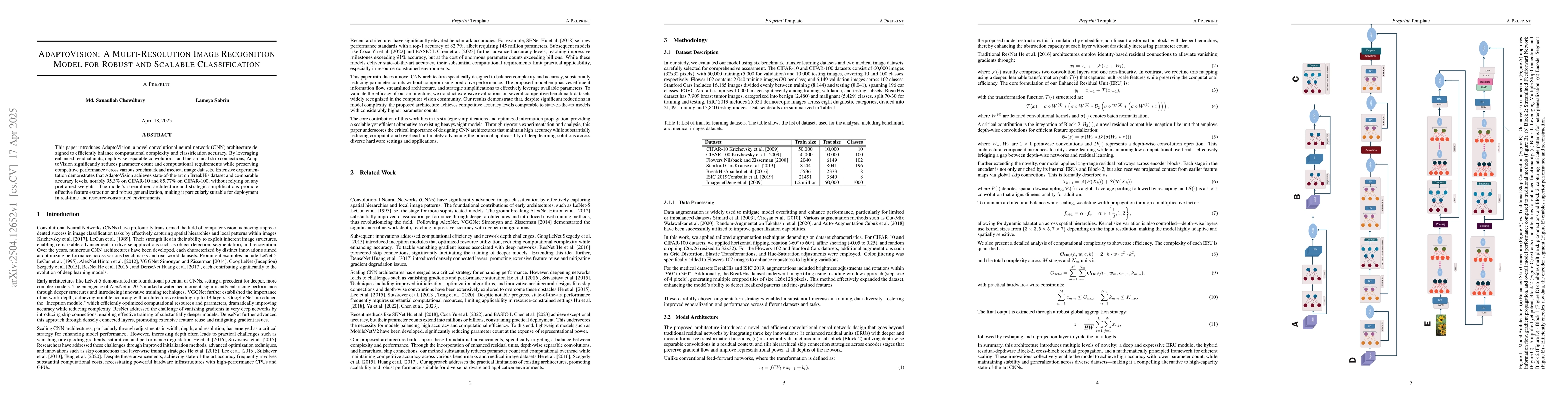 Thumbnail for AdaptoVision: A Multi-Resolution Image Recognition Model for Robust and
  Scalable Classification