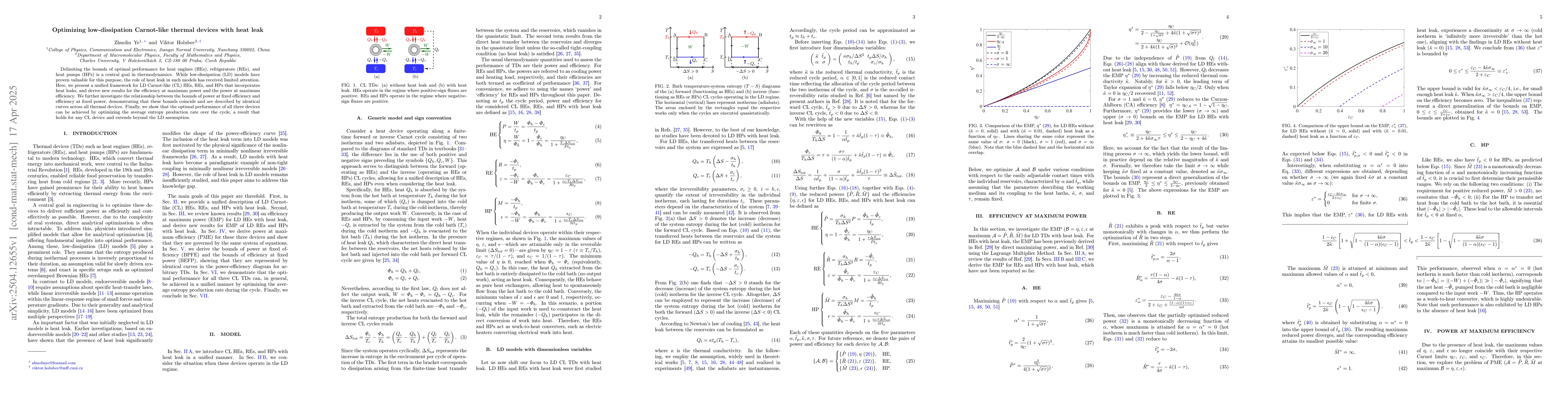 Thumbnail for Optimizing low-dissipation Carnot-like thermal devices with heat leak