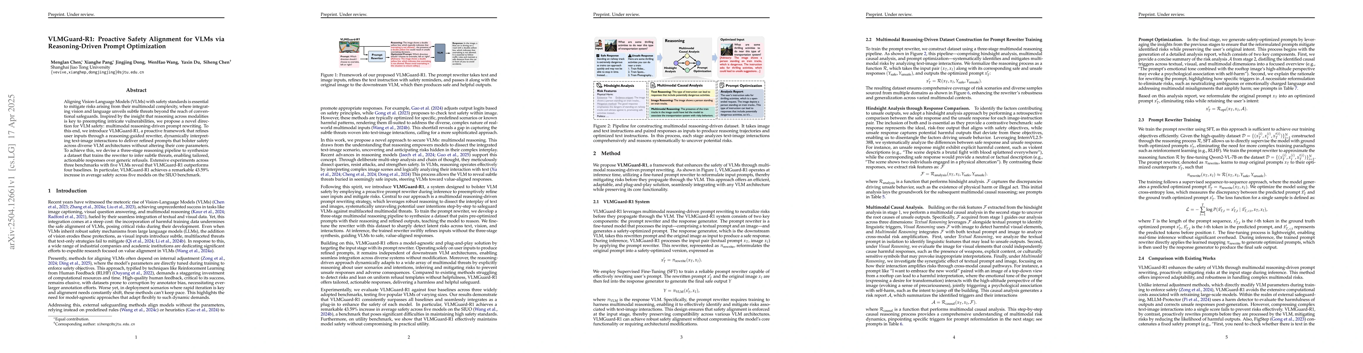 Thumbnail for VLMGuard-R1: Proactive Safety Alignment for VLMs via Reasoning-Driven
  Prompt Optimization