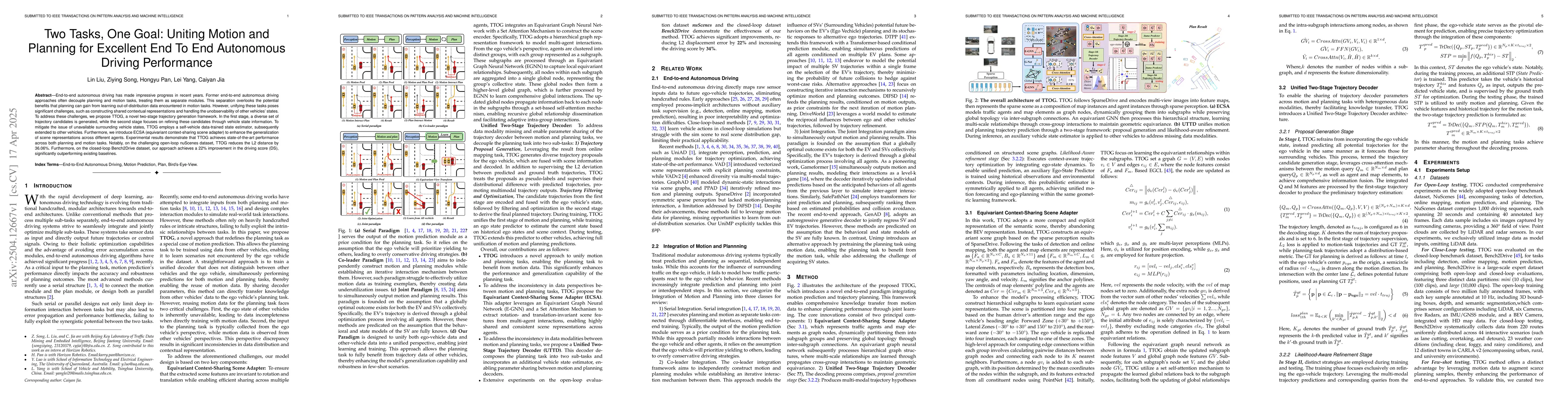 Thumbnail for Two Tasks, One Goal: Uniting Motion and Planning for Excellent End To
  End Autonomous Driving Performance