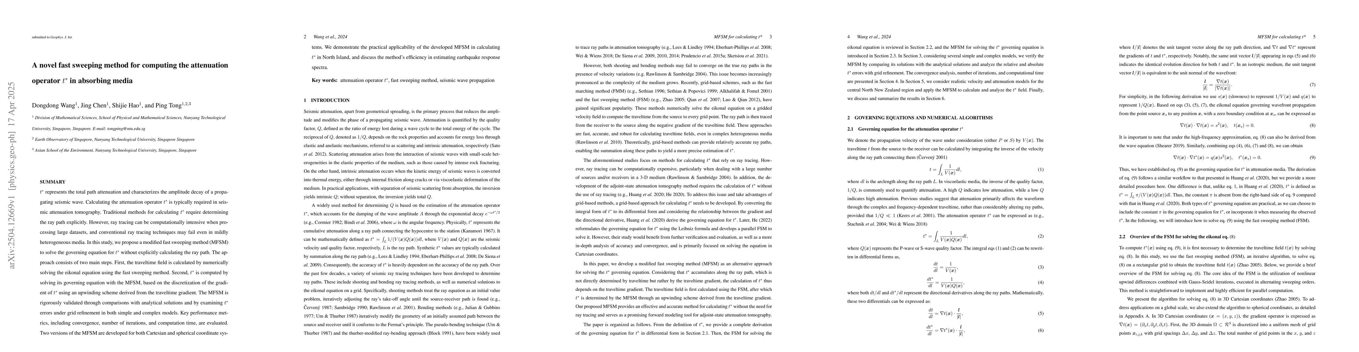 Thumbnail for A novel fast sweeping method for computing the attenuation operator
  $t^*$ in absorbing media