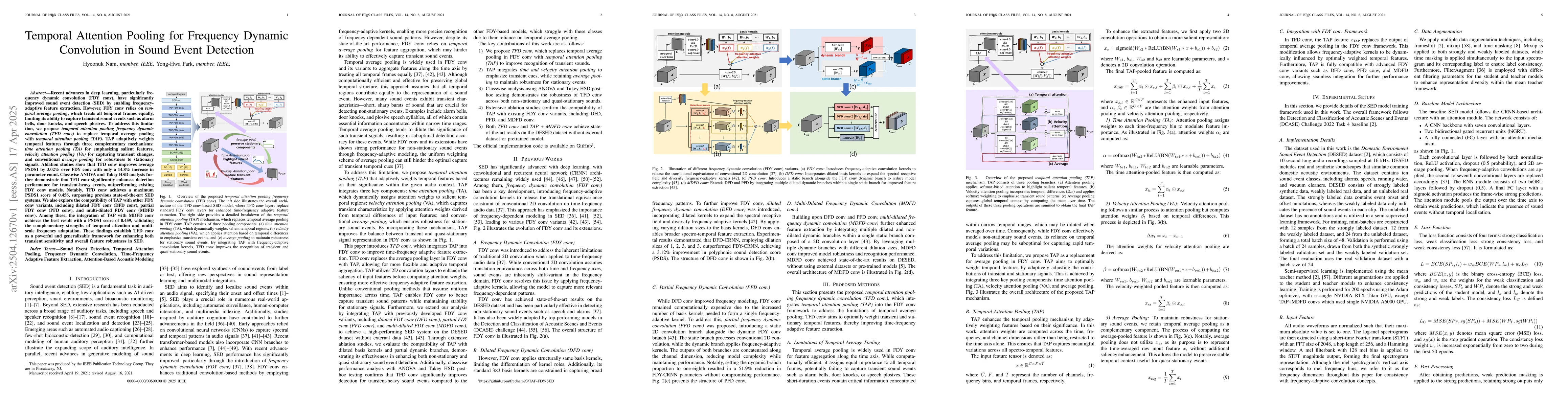 Thumbnail for Temporal Attention Pooling for Frequency Dynamic Convolution in Sound
  Event Detection