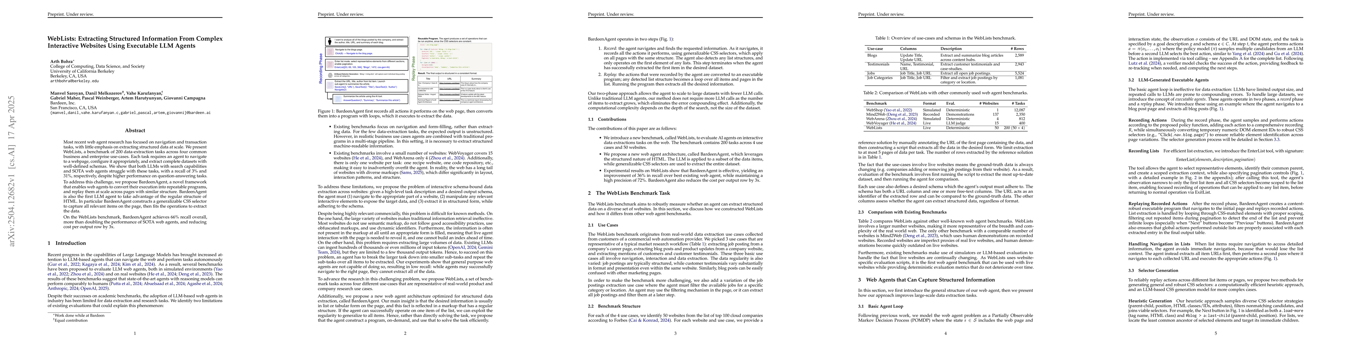 Thumbnail for WebLists: Extracting Structured Information From Complex Interactive
  Websites Using Executable LLM Agents