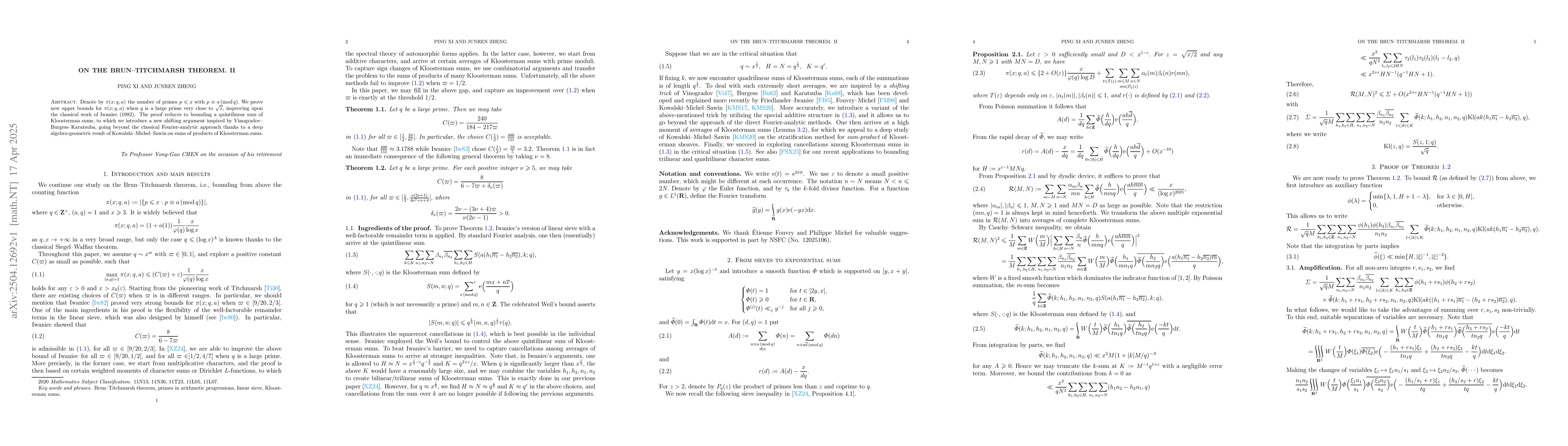 Thumbnail for On the Brun--Titchmarsh theorem. II