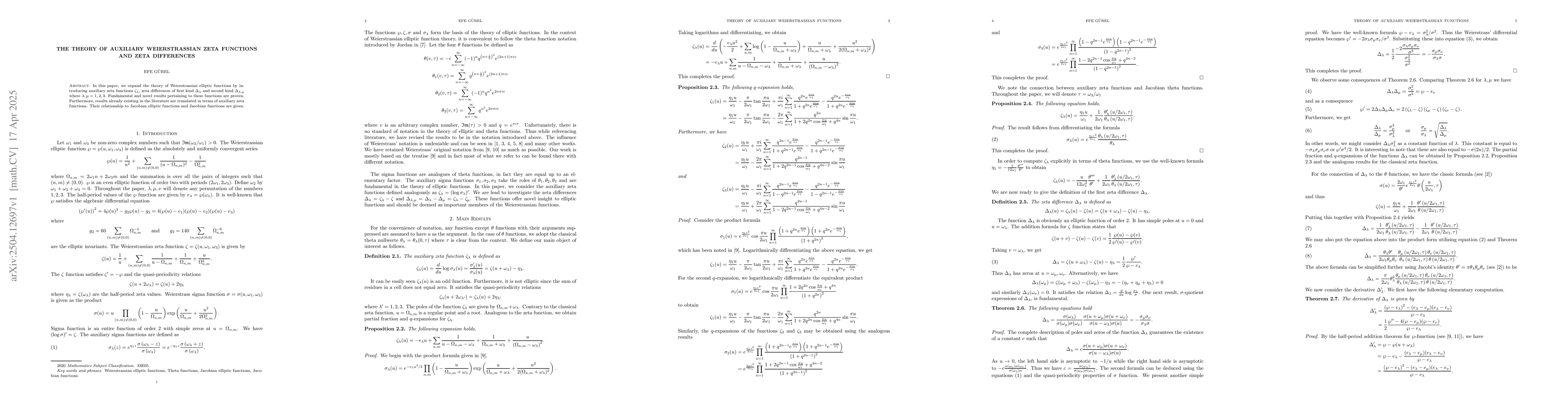 Thumbnail for The Theory Of Auxiliary Weierstrassian Zeta Functions And Zeta
  Differences