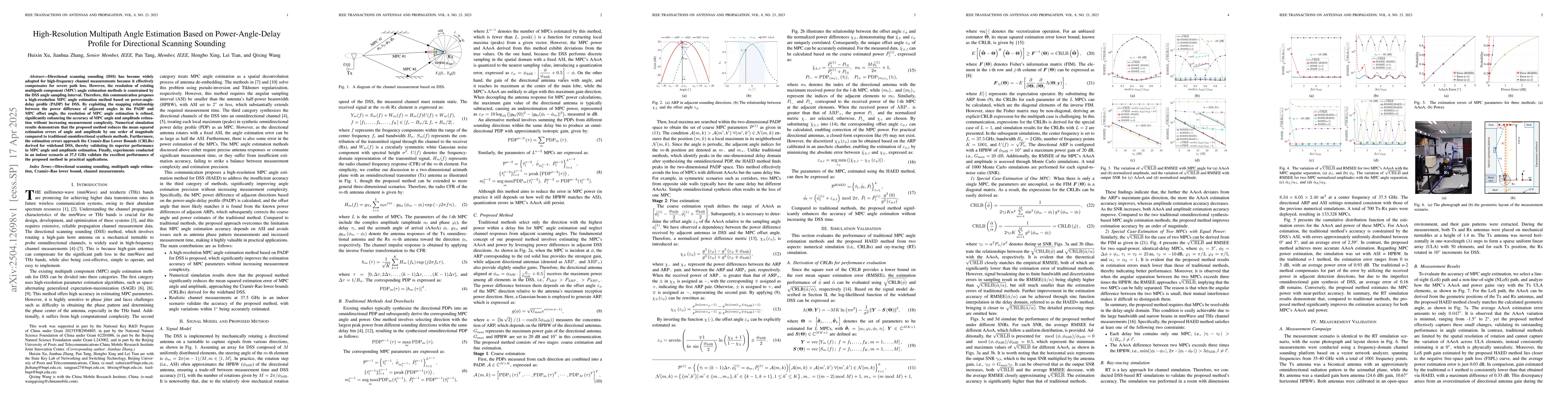 Thumbnail for High-Resolution Multipath Angle Estimation Based on Power-Angle-Delay
  Profile for Directional Scanning Sounding