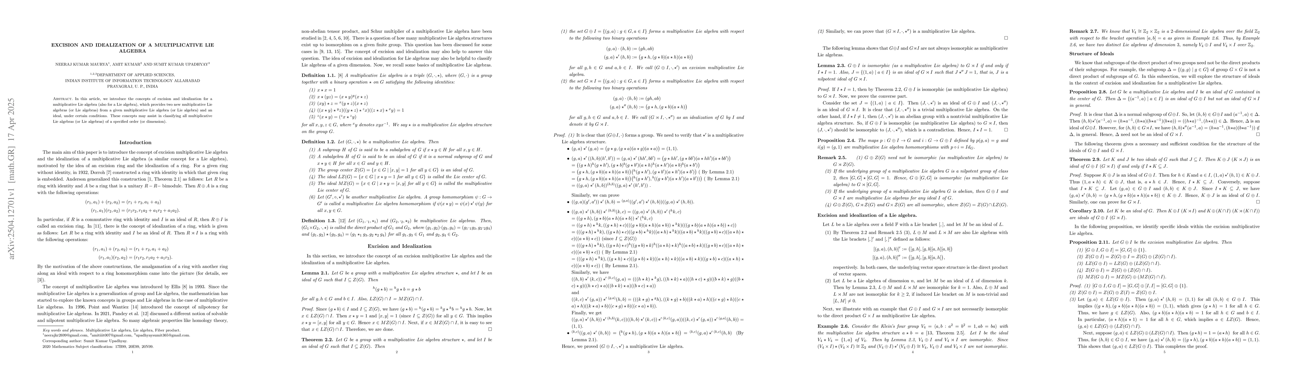 Thumbnail for Excision and idealization of a multiplicative Lie algebra