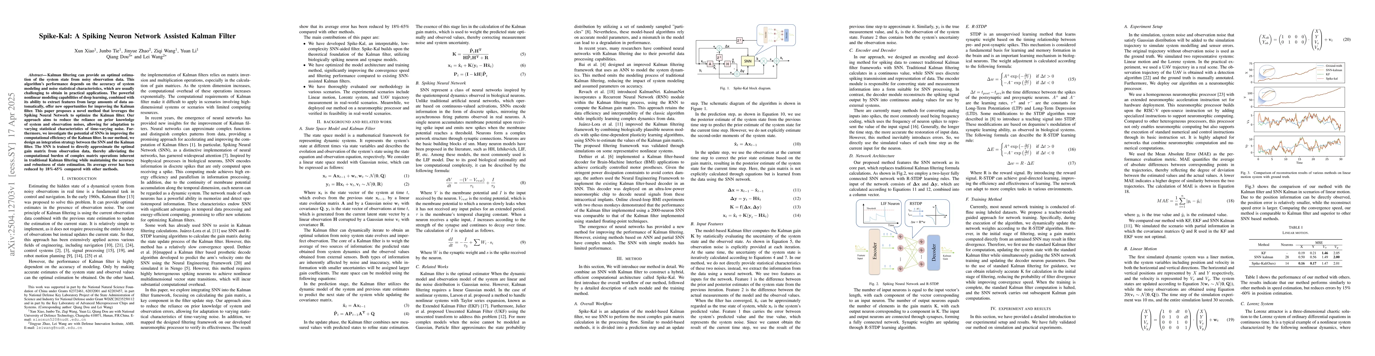 Thumbnail for Spike-Kal: A Spiking Neuron Network Assisted Kalman Filter