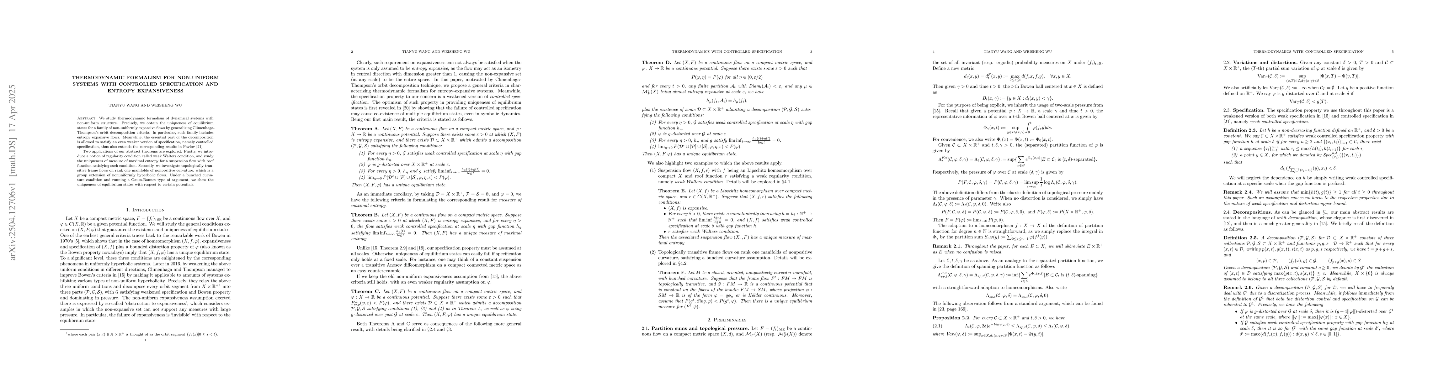 Thumbnail for Thermodynamic formalism for non-uniform systems with controlled
  specification and entropy expansiveness