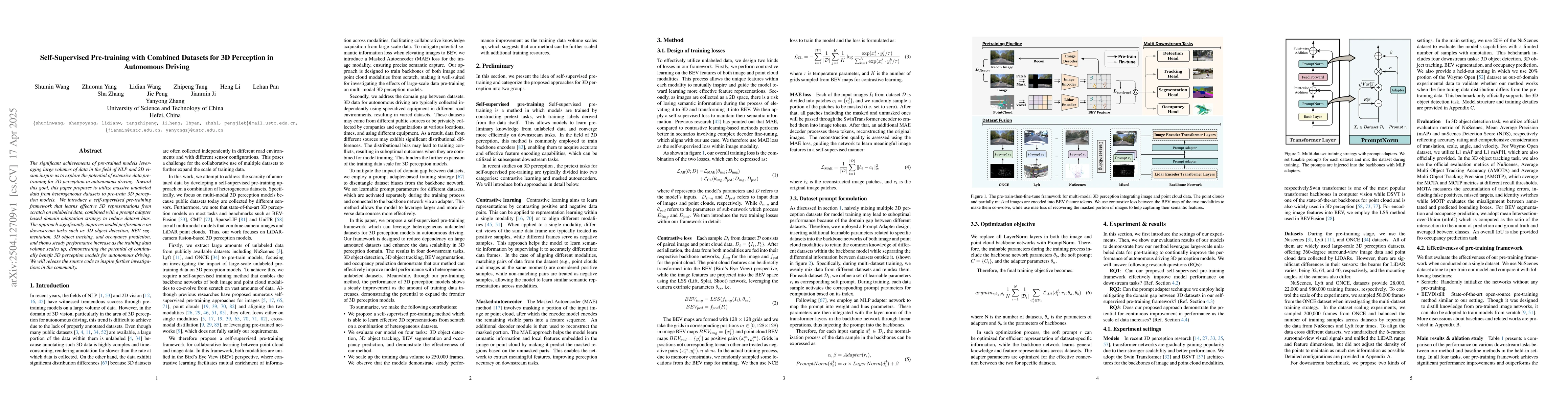 Thumbnail for Self-Supervised Pre-training with Combined Datasets for 3D Perception in
  Autonomous Driving