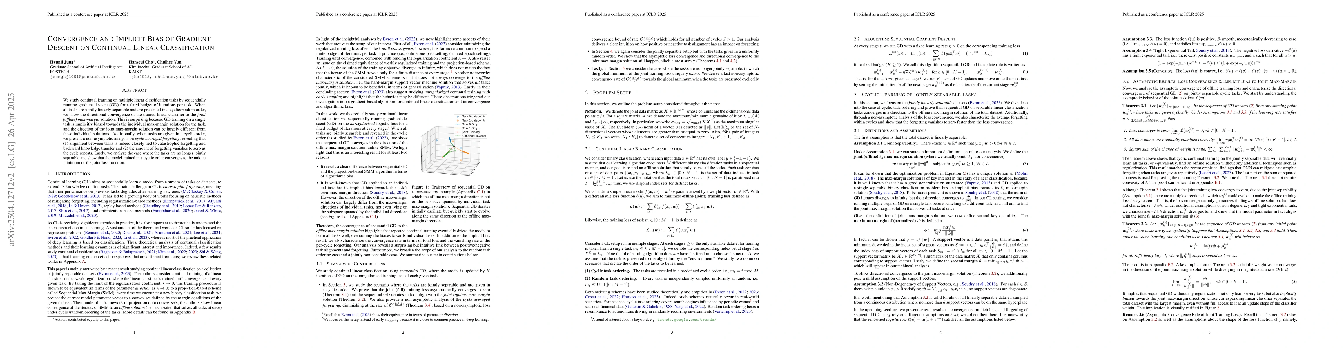 Thumbnail for Convergence and Implicit Bias of Gradient Descent on Continual Linear
  Classification
