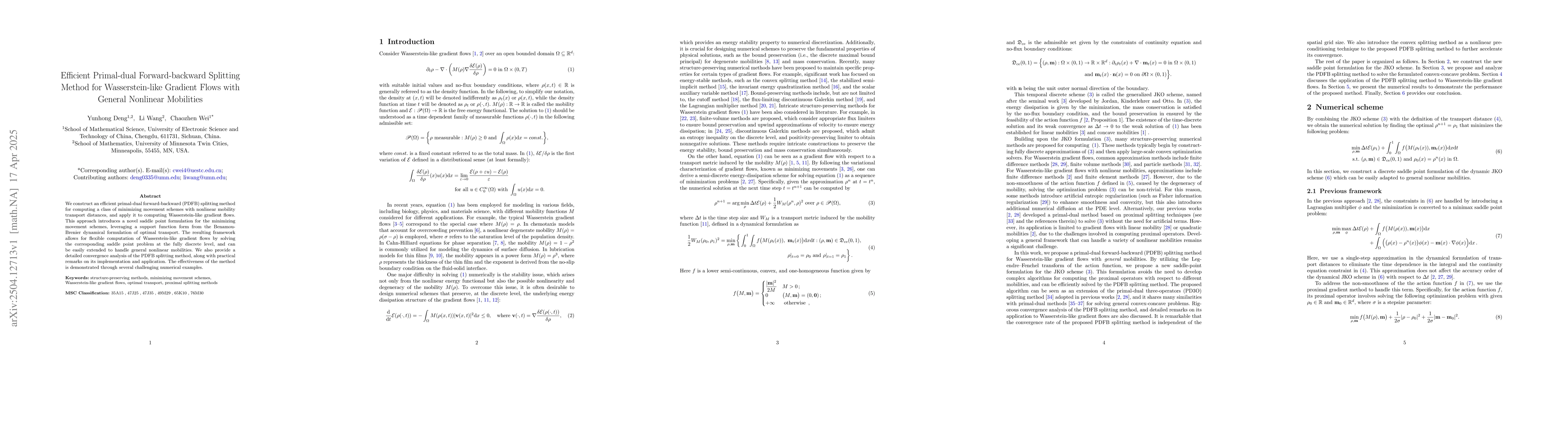 Thumbnail for Efficient Primal-dual Forward-backward Splitting Method for
  Wasserstein-like Gradient Flows with General Nonlinear Mobilities