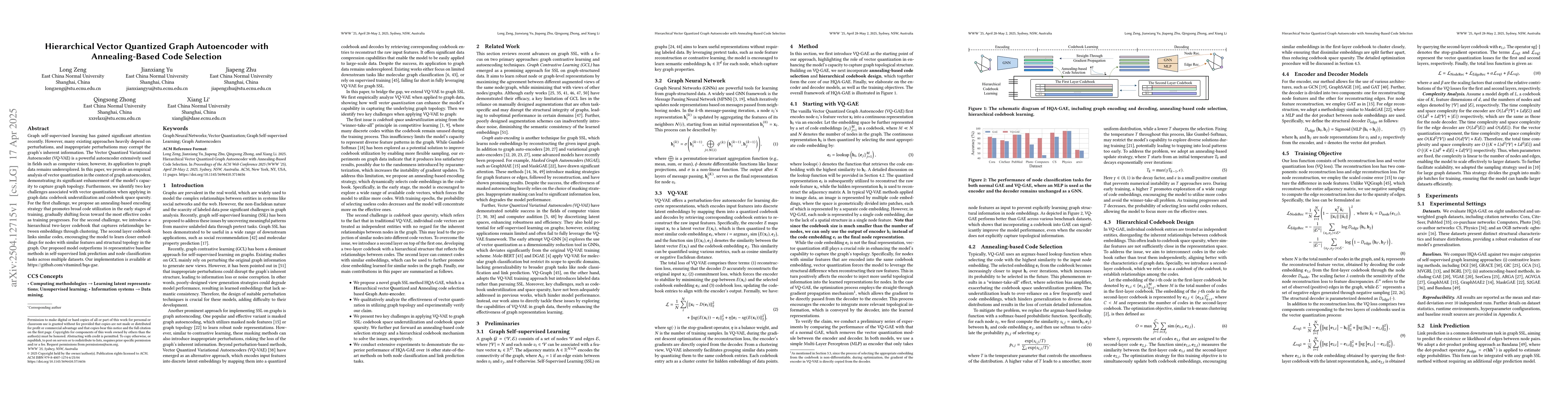 Thumbnail for Hierarchical Vector Quantized Graph Autoencoder with Annealing-Based
  Code Selection