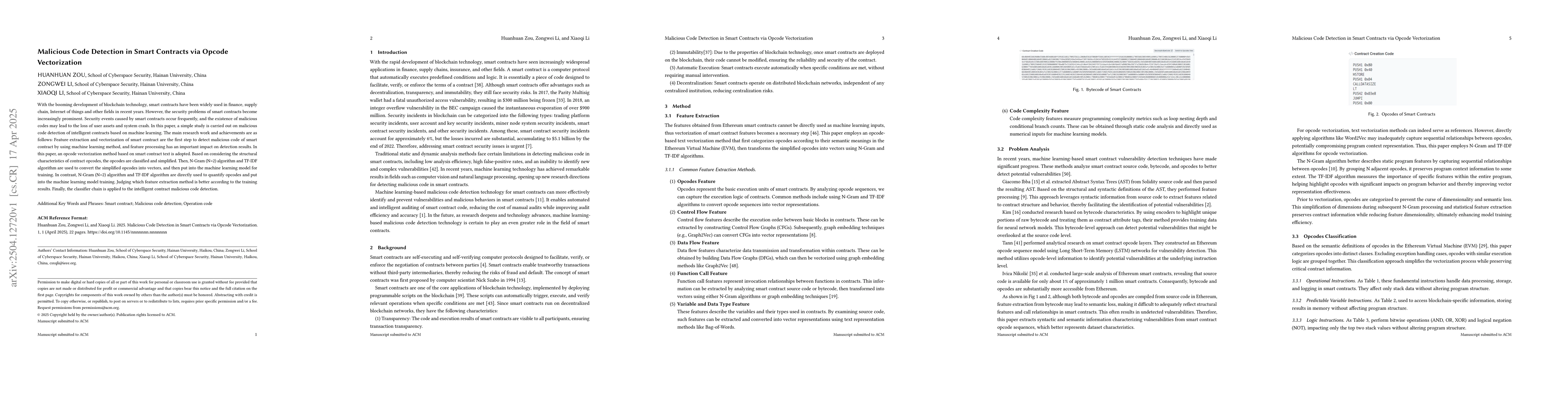 Thumbnail for Malicious Code Detection in Smart Contracts via Opcode Vectorization