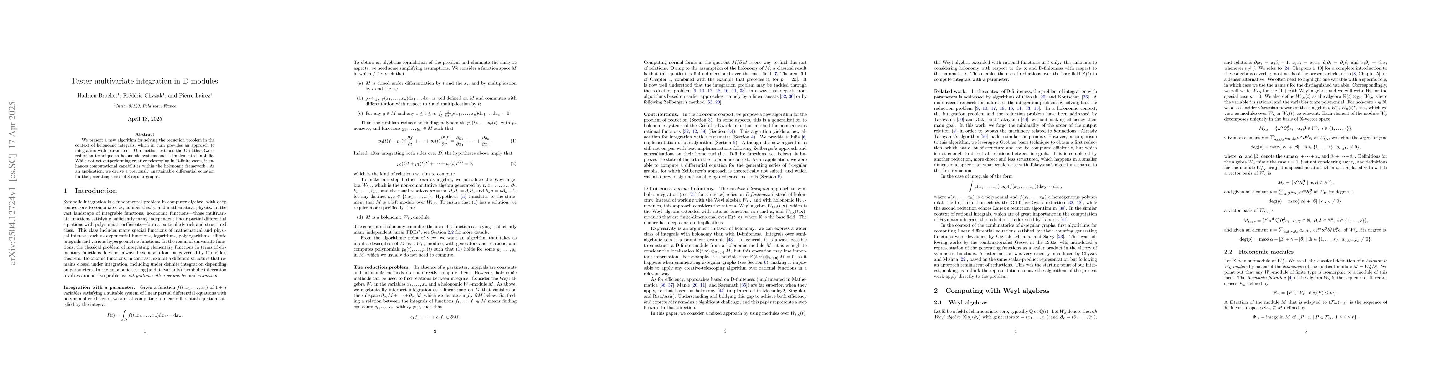 Thumbnail for Faster multivariate integration in D-modules