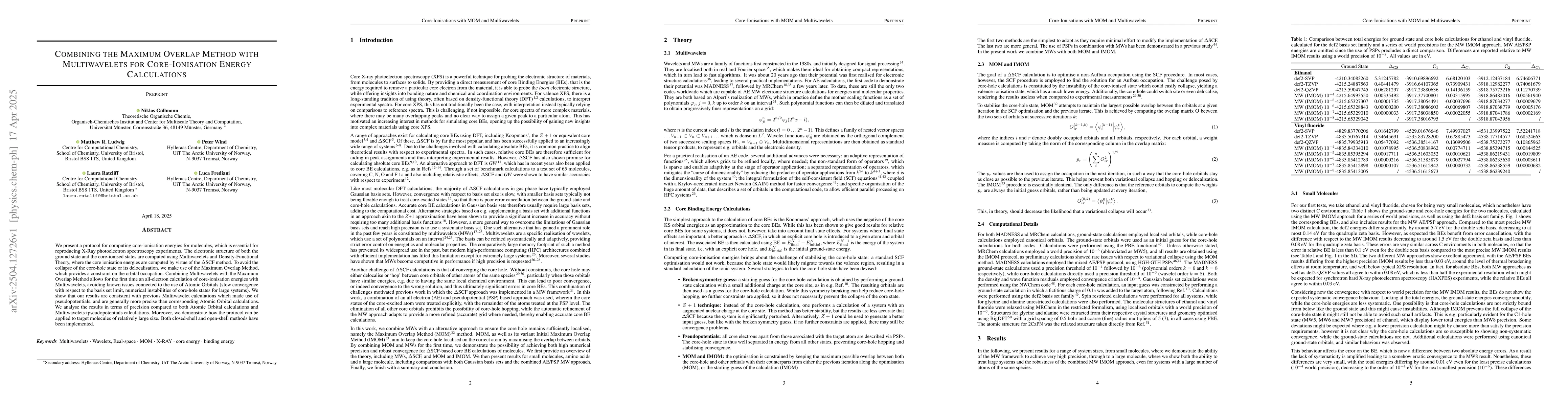 Thumbnail for Combining the Maximum Overlap Method with Multiwavelets for
  Core-Ionisation Energy Calculations