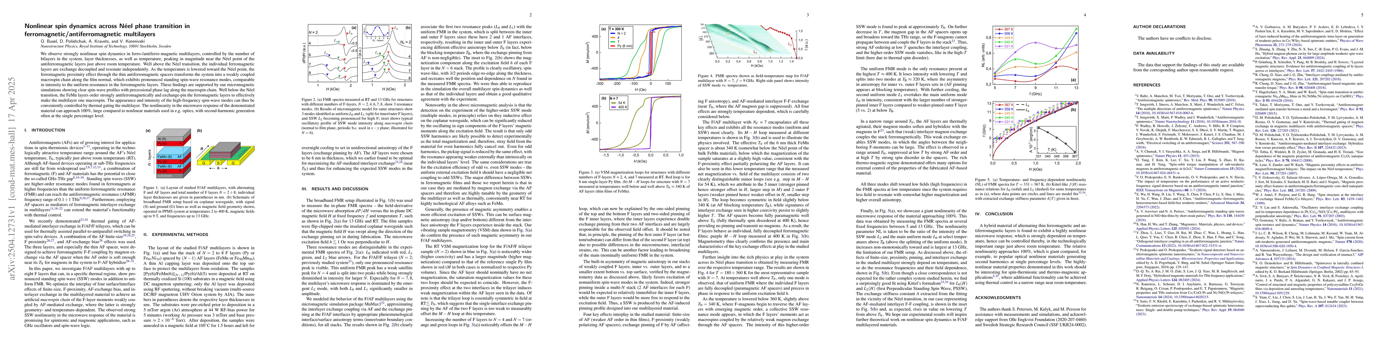 Thumbnail for Nonlinear spin dynamics across Néel phase transition in
  ferromagnetic/antiferromagnetic multilayers