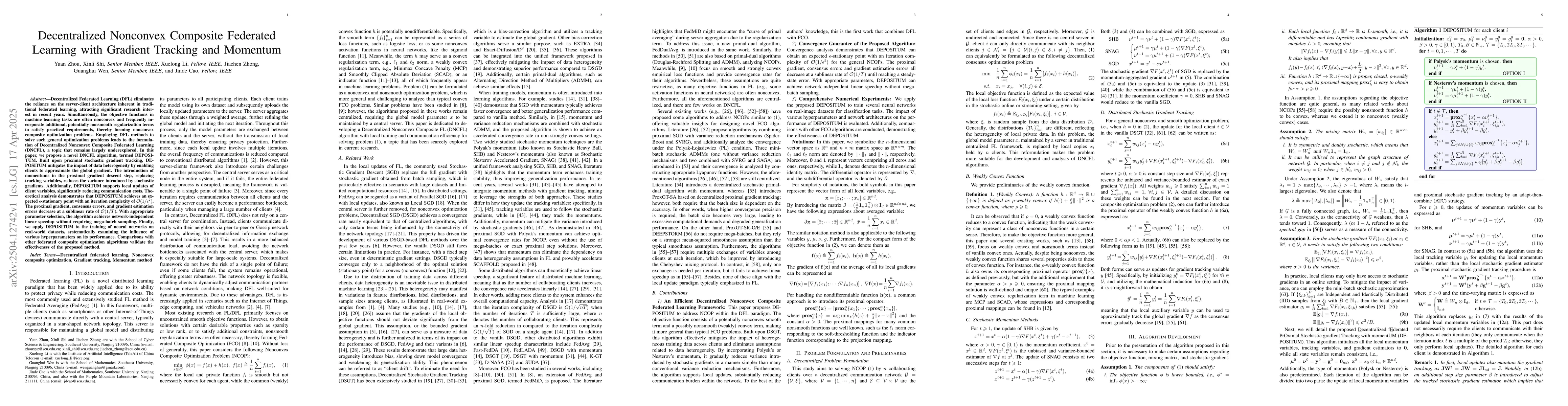 Thumbnail for Decentralized Nonconvex Composite Federated Learning with Gradient
  Tracking and Momentum