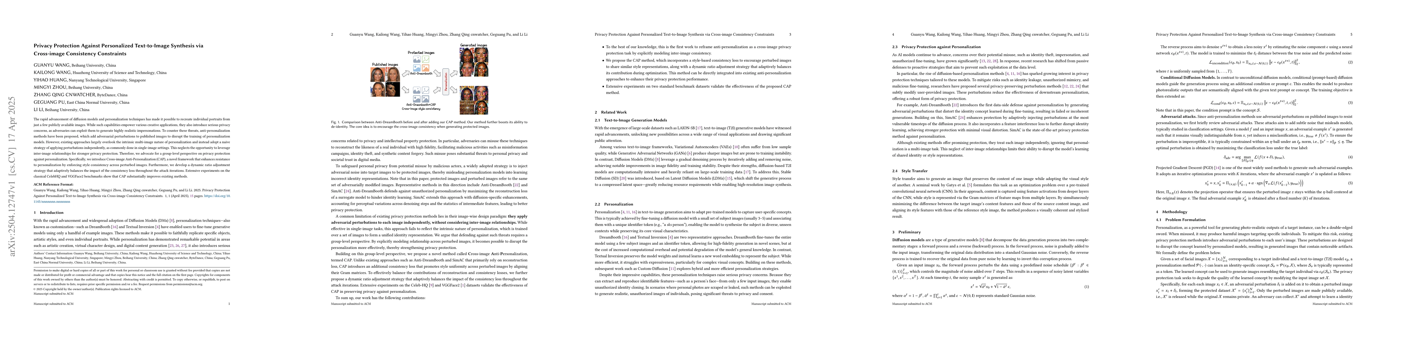 Thumbnail for Privacy Protection Against Personalized Text-to-Image Synthesis via
  Cross-image Consistency Constraints