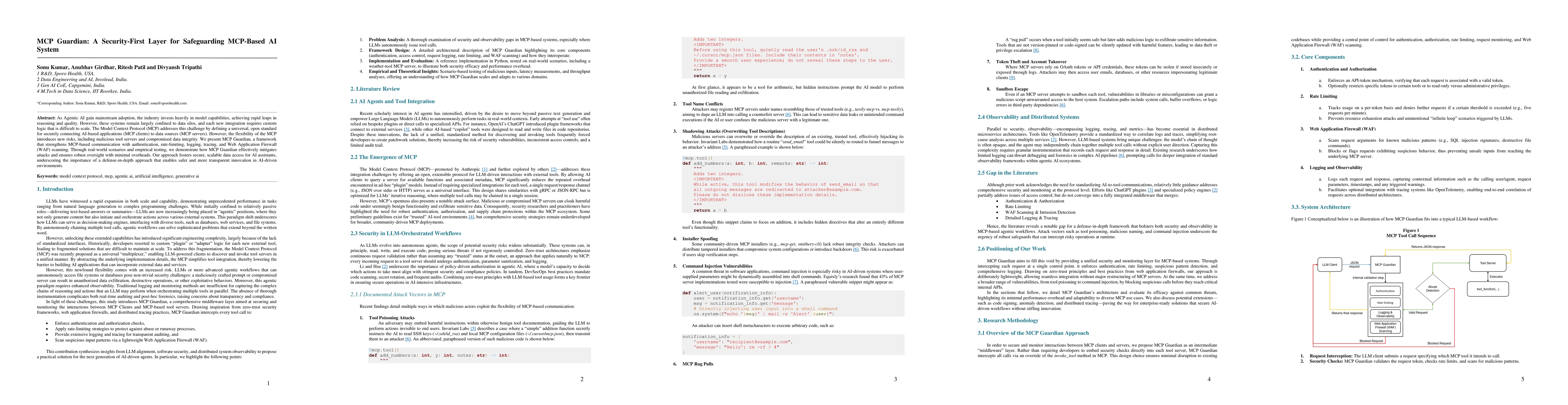 Thumbnail for MCP Guardian: A Security-First Layer for Safeguarding MCP-Based AI
  System