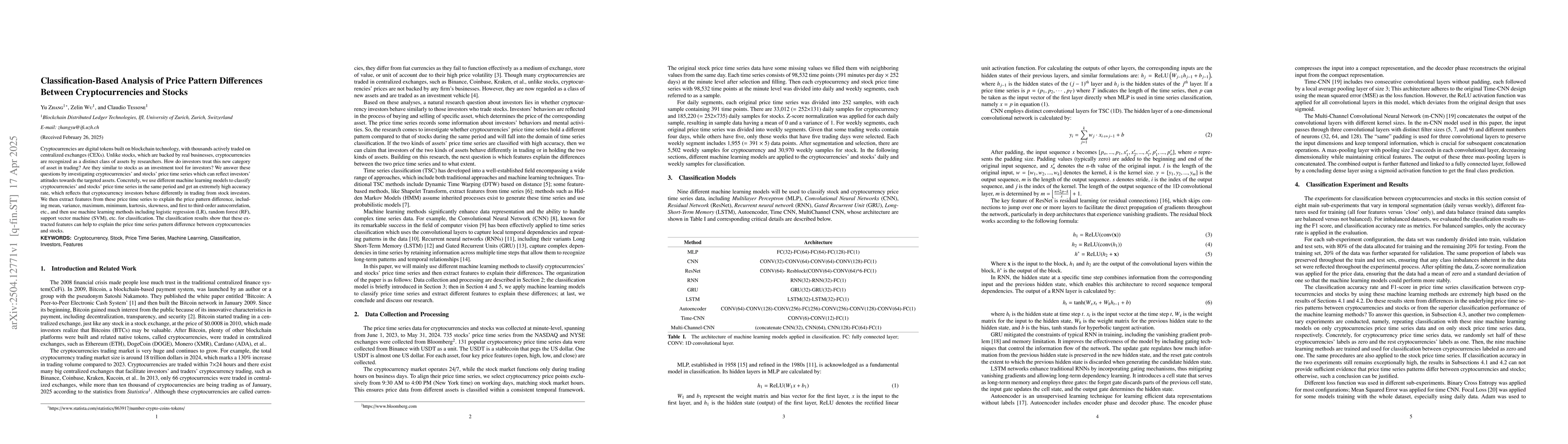 Thumbnail for Classification-Based Analysis of Price Pattern Differences Between
  Cryptocurrencies and Stocks