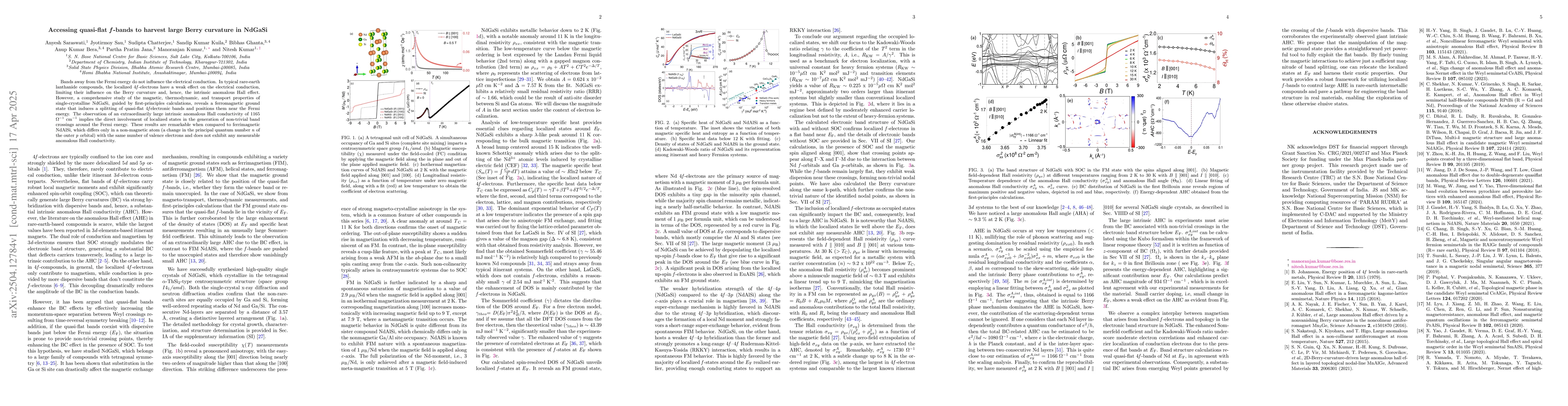 Thumbnail for Accessing quasi-flat $\textit{f}$-bands to harvest large Berry curvature
  in NdGaSi