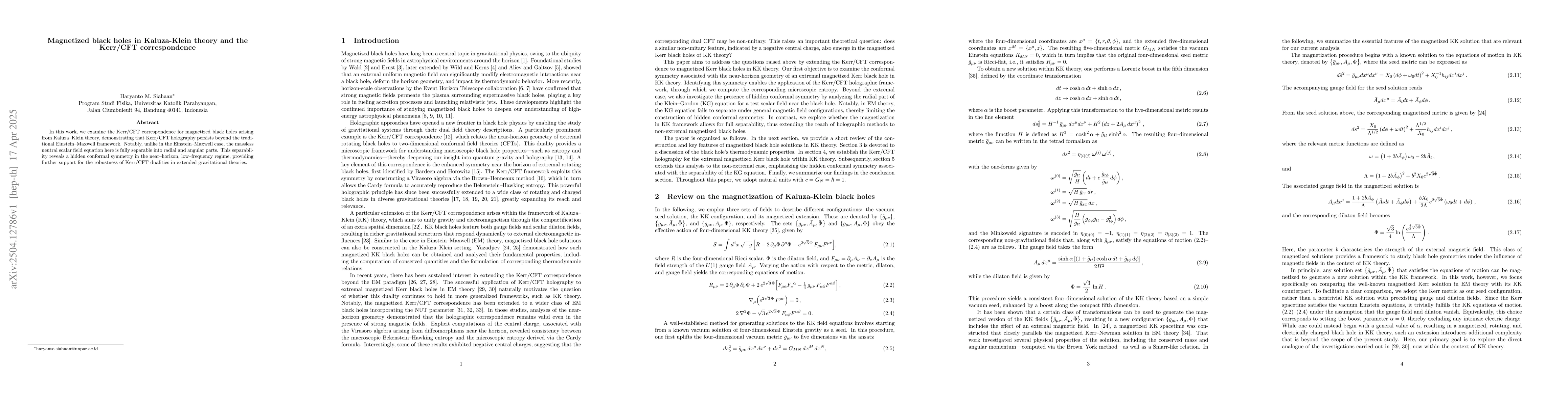 Thumbnail for Magnetized black holes in Kaluza-Klein theory and the Kerr/CFT
  correspondence