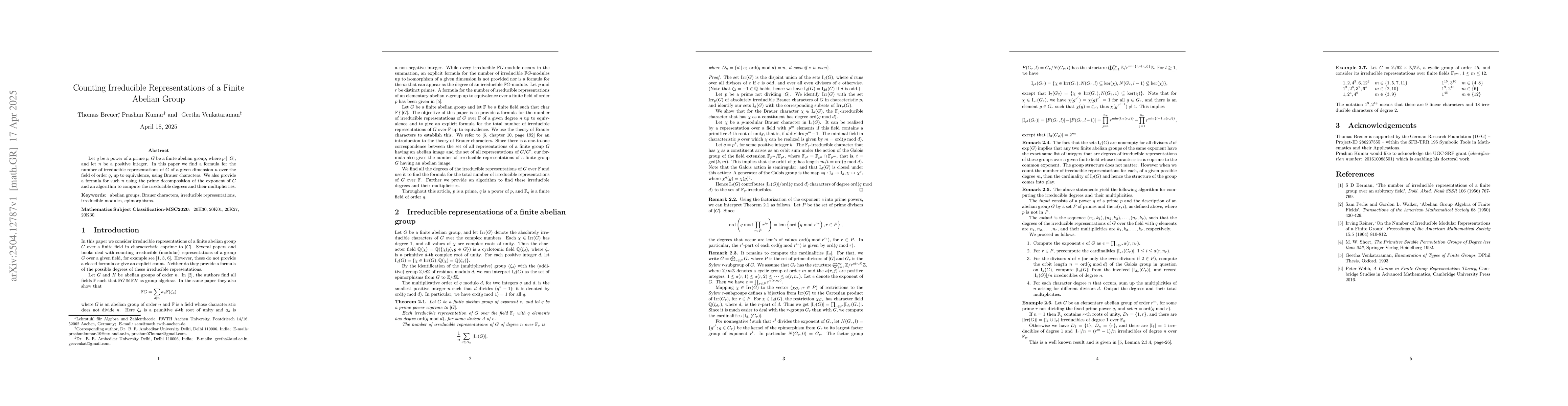 Thumbnail for Counting Irreducible Representations of a Finite Abelian Group