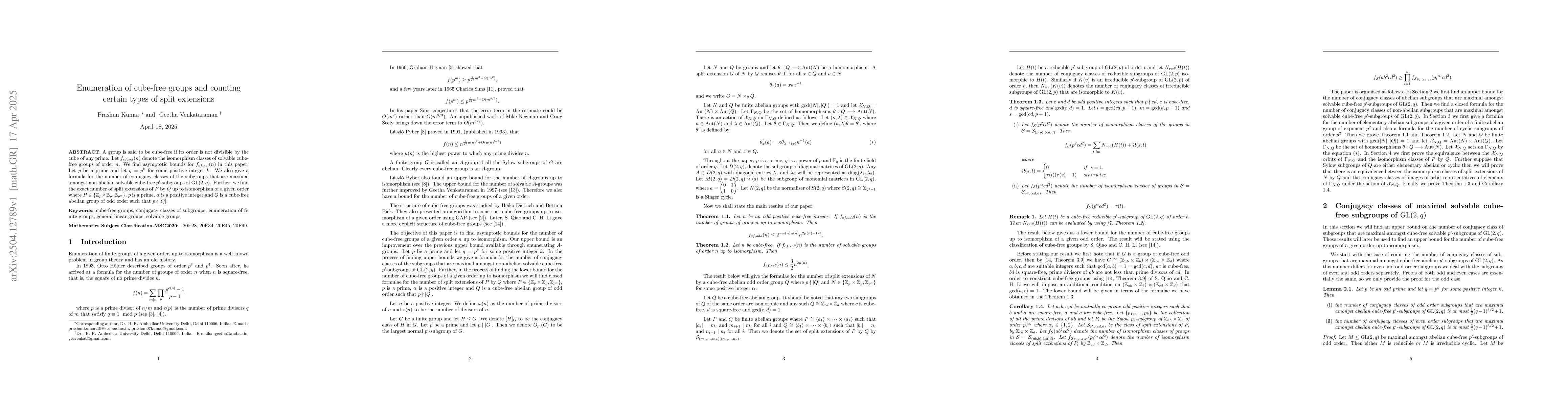 Thumbnail for Enumeration of cube-free groups and counting certain types of split
  extensions