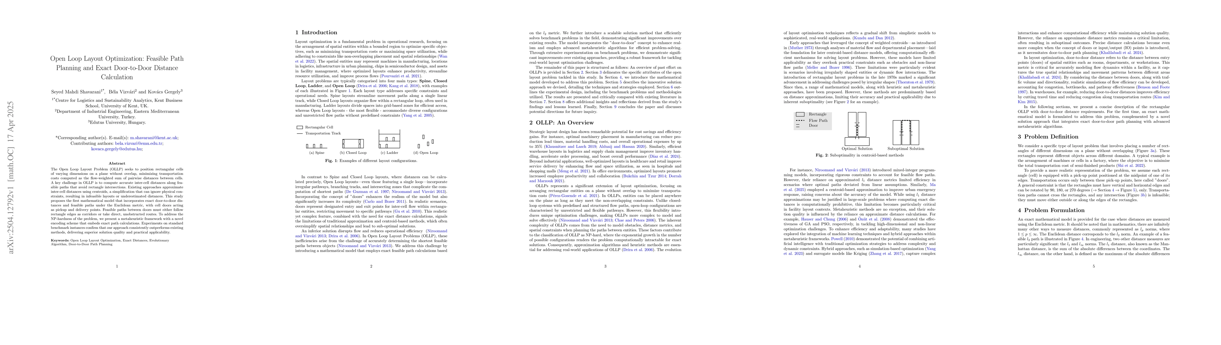 Thumbnail for Open Loop Layout Optimization: Feasible Path Planning and Exact
  Door-to-Door Distance Calculation