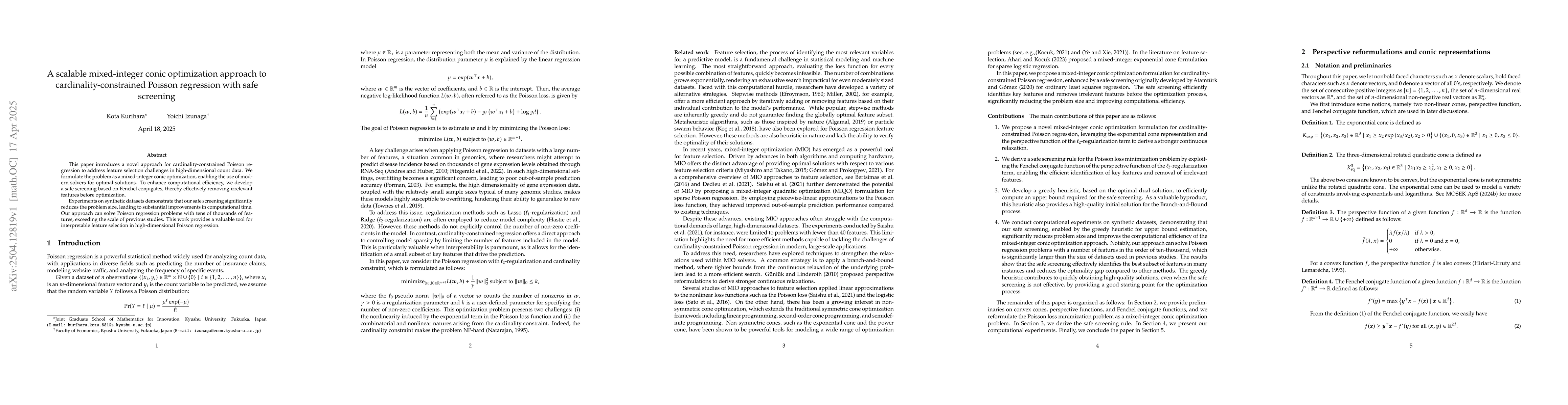 Thumbnail for A scalable mixed-integer conic optimization approach to
  cardinality-constrained Poisson regression with safe screening