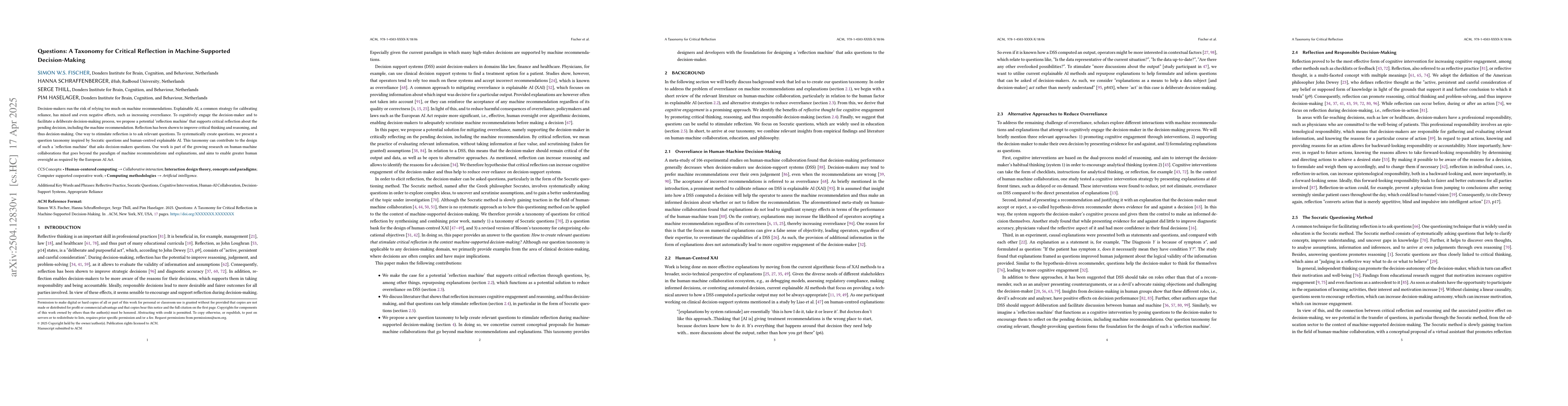 Thumbnail for Questions: A Taxonomy for Critical Reflection in Machine-Supported
  Decision-Making