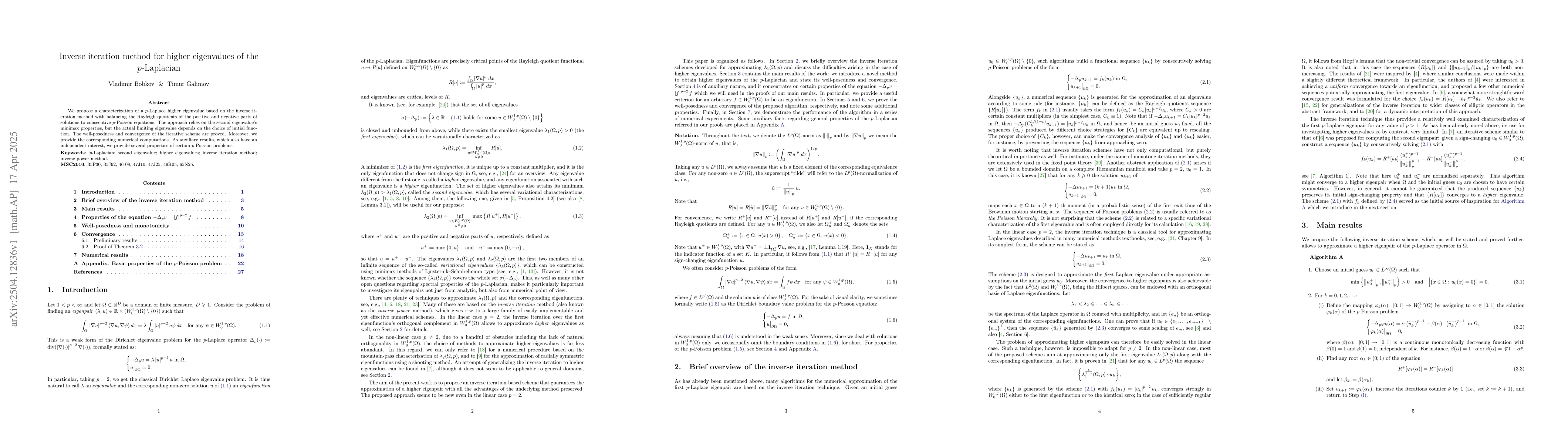 Thumbnail for Inverse iteration method for higher eigenvalues of the $p$-Laplacian