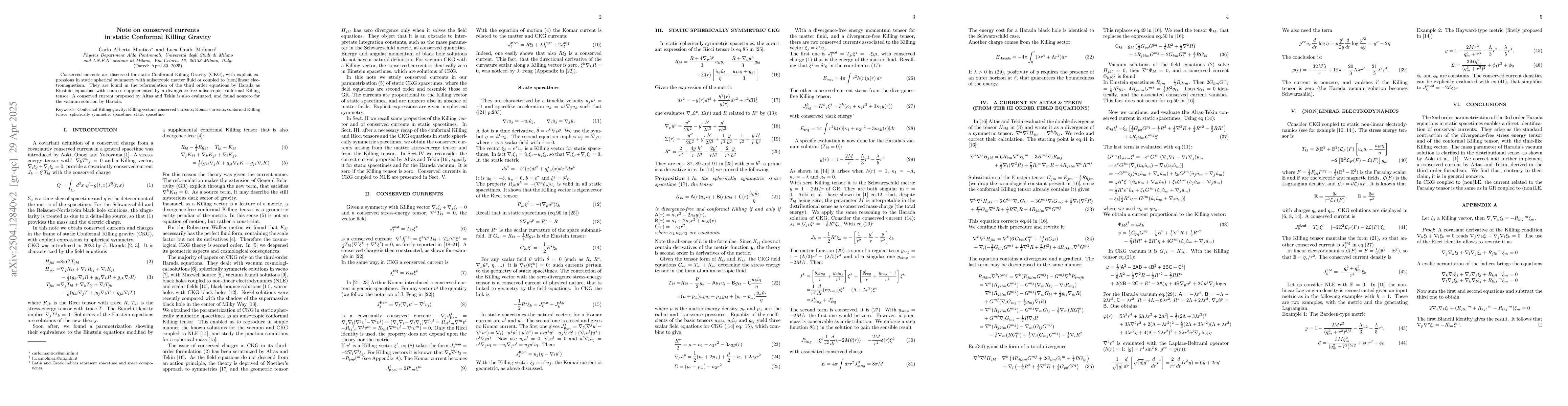 Thumbnail for Note on conserved currents in static Conformal Killing Gravity